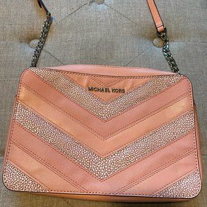Michael Kors Pink Striped Crossbody Bag with Silver Hardware Brand New Never Use